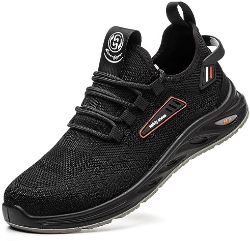 Hitmars Zapatos de Seguridad para Hombre Calzado de Seguridad Mujer Puntera de Acero Zapatillas de Seguridad Zapatos de Trabajo Ligeras Deportivas A Negro EU 44