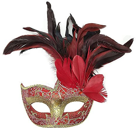 Vintage Venezianische Maske mit Federn Damen Herren Halbmaske Maskerade Maske Karnevalsmasken Augenmaske mit Zierborte Römische Tanzmaske Oper Gesicht Kostüm für Halloween Maskenball