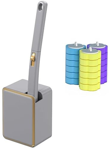 Disposable Toilet Brush Set with 18 Replacement Sponge Heads, Wall Mounted Toilet Wand Kit with Holder - Grey