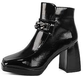 QUEEN HELENA Tronchetti con Tacco Stivaletti Donna ZM9537 (Nero, Numeric_38)