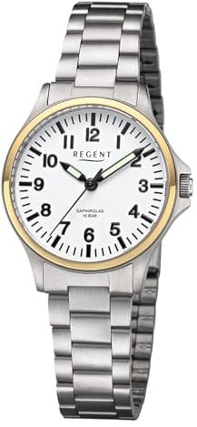 REGENT Reloj de mujer unisex de titanio con correa de eslabones, analógico, 10 ATM, cristal de zafiro 3287.91.99, Cinta de titanio-blanco-bicolor, Pulsera