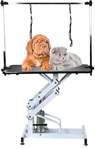 PRUJOY Hundepflegetisch, Haustierpflegetisch für zu Hause, hydraulisch anhebbarer Pflegetisch, höhenverstellbarer Haustierpflegetisch, für große und kleine Hunde (Z)