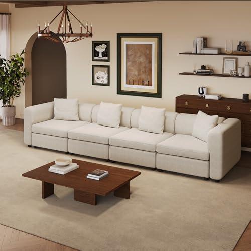 Miuuod Sofá modular de 4 plazas de gran tamaño para sala de estar, 4 asientos para espacios pequeños, asiento ancho y sofá convertible, acogedor sofá de terciopelo para descansar en el hogar,