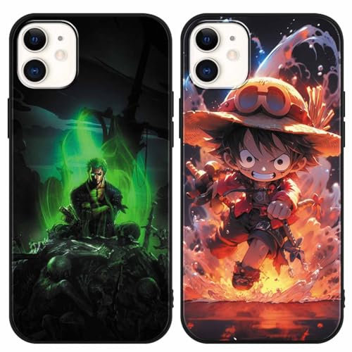 2 Stück Handyhülle für Xiaomi Redmi 13C Hülle 6.74 Zoll, Anime Zoro Luffy Gear 5 Nika Manga Junge Muster Design Case Stoßfest Schutzhülle TPU Bumper Weich Ultra Dünn Cover, Schwarz