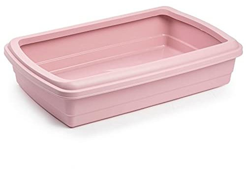 AC - Arenero para Gatos con Pala, Bandeja higiénica con Borde Alto extraíble, gatera, Caja de Arena higiénica, Fabricado en España, 47 x 31 x 10 cm (Rosa Pastel)