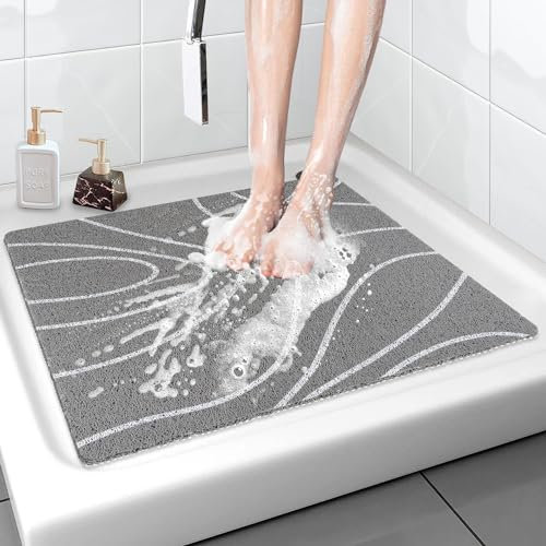 Duschmatte rutschfest 60x60 cm: Weich Komfort Badematte mit Ablauflöchern, PVC-Luffa Massage Antirutschmatte für Dusche, Duscheinlage rutschfest Schnell trocknend
