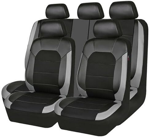 KLUFO Auto Leder Sitzbezüge Sets für Audi Q5 8R 2008 2009 2010 2011 2012 2013 2014 2015 2016 2017, Auto Sitzschoner Wasserdichter VerschleißFest Atmungsaktiv Zubehör,Grey