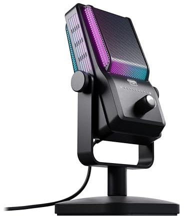 CHERRY XTRFY NGALE R, Premium-USB-Mikrofon für Aufnahmen, Gaming & Streaming, Cardioid, Plug & Play, Low-Cut-Filter, RGB-Beleuchtung, Retro-Design, Schwarz