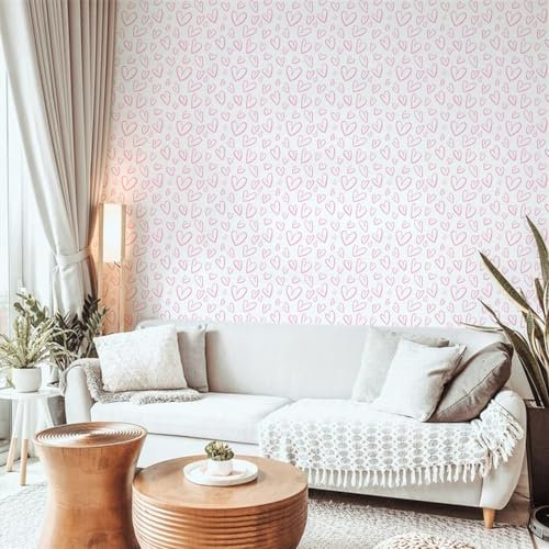 Selbstklebende Tapete Rosa Herz Muster Strukturtapete Wandtattoo Schlafzimmer Tapete Selbstklebend Vliestapete Wallpaper for Living Room Tapeten Leicht zu Entfernen Wandschutzfolie 40x250cm