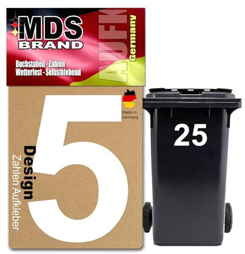 Prime Design 15cm Zahlen Aufkleber | Selbstklebende hausnummern zum aufkleben | Klebezahlen für Mülltonne, Briefkasten & Hausnummer | Optimal für Außen & Innen, klebeziffer sind Weiss (5, 15cm)