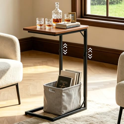 OFIDELITY Side Table, Height Adjustable C table, End Table for Sofa, Couch & Bedside, Small Conference& Coffee Table with Metal Frame for Living Room & Bedroom (Rustic Brown)