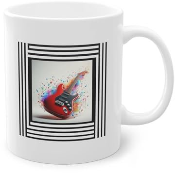 Red Electric Guitar Mug – Unique Rock Gift Mug Glossy White 11oz