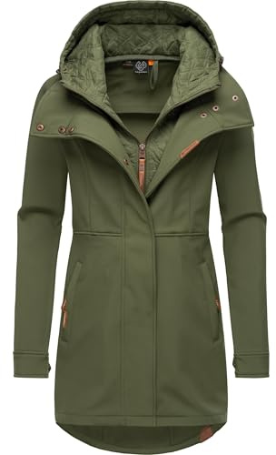 Ragwear Damen Softshellmantel lange Übergangsjacke Outdoormantel mit Kapuze Ybela XS-6XL