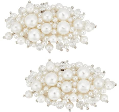 FINGERINSPIRE 1 par de pinzas para zapatos de flores de perlas de 3,7 x 6,4 cm, color blanco, para novia, boda, floral, con cuentas de cristal, desmontables, hechos a mano, clips de hebilla para