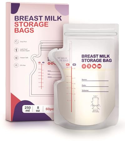 derimkcoa Lot de 60 Sacs de Conservation du Lait Maternel, Sacs de Conservation du Lait Maternel, Préstérilisés, Double étanchéité, pour Congélation 250mL