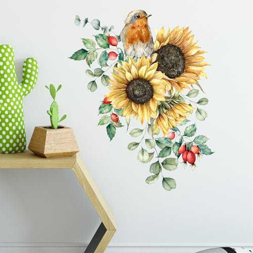 astylishome Wandtattoo Kinderzimmer Junge Sonnenblume Pflanze Tapete Kinderzimmer Mädchen Wandsticker Blumen Wandaufkleber Babyzimmer Wandtattoos Wanddekoration 1411