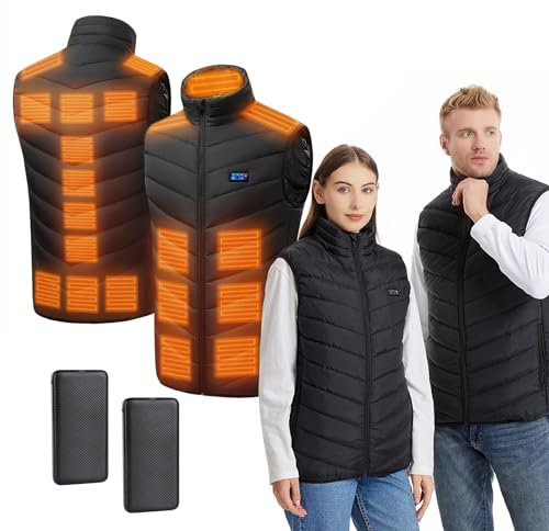 Comius Sharp Veste Chauffante Homme Femme, Gilet Chauffant avec 2 Batteries USB 10000mAh, 21 Zones de Chauffage, 3 Températures Réglables, Pour la Randonnée, Le Camping, XL