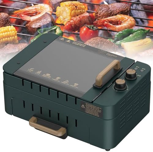 YHUEGH Electric Kebab BBQ Grill, 1000W Automatic Rotating Skewer Maker, 2-layer Multifunctional Smokeless Barbecue Grill, Non-Stick Surface and Temperature Control, for Parties Home