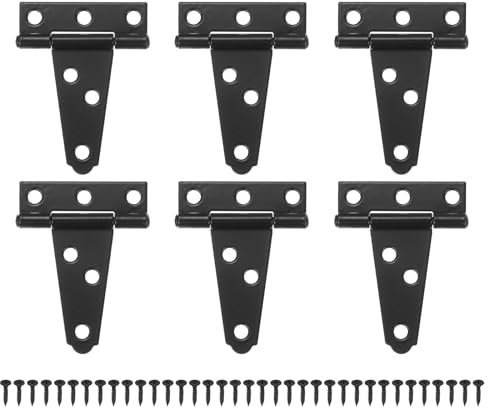 M METERXITY 6-Pack Iron T-Strap Shed Door Hinges, 2 Inch Barn Door Gate Hinges, Tee Hinge Wrought Hardware with Screws for Wooden Fences/Yard/Barn Door [Black]