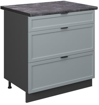 Vicco Küchenunterschrank Fame-Line, Hellblau-grau, 80 cm | MDF-Front · AP Anthrazit inkl. · Höhenverstellbare Füße · Metallgriffe · Metall-Vollauszüge