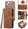 Asuwish Phone Case for iPhone 15 6.1 inch Zipper Wallet Detachable Magnetic Cover with Tempered Glass Screen Protector Crossbody Lanyard Strap Flip Card Holder Slot i Phone15 i15 15Case Women Brown
