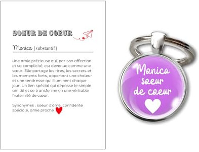 Porte-clés -Carte définition Soeur de coeur - Cadeau femme meilleure amie best friends BFF personnalisé personnalisable prénom texte Idée Cadeau Anniversaire ou Noël Accessoire (SOEUR DE COEUR)