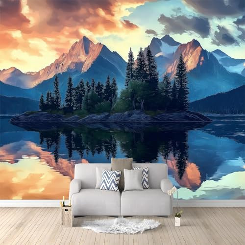 Fototapete 200 x 140 cm Tapete Fototapeten Vlies Tapeten Vliestapete Wandtapete moderne Wand Wandbild Schlafzimmer Wohnzimmer Natürliche Insel Berge 3d Effekt Gelb Blau