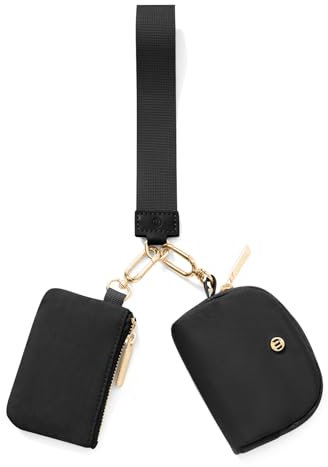 AOTM Handgelenk-Geldbörse für Frauen Dual Pouch Coin Purse Mini Zip Wallet Schlüsselanhänger Geldbörse mit Kartenhalter (Schwarz + Gold)