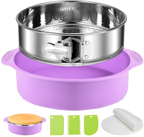 Stainless Steel Springform Pan 9 Inch Nonstick, Leakproof Cheesecake Pan with Protector, Spring Form Pans for Cheesecake, 9 Inch Springform Cake Pan, Cheese Cake Pans for Baking & 50Pcs Parchment