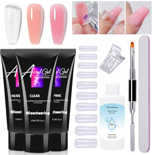 Poly Gel Kit - 3 Colors Clear Nude Pink Builder Set for Extension - 15ml Strengthener Thickening Gel With Tools - All-in-One Polygel Set