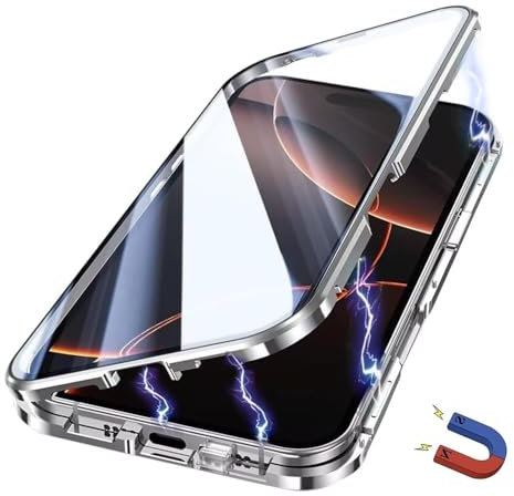Yoursea Case for iPhone 12,Magnetic Adsorption Metal Bumper 360 Degree Full Body Protection Front and Back Tempering Glass Cover with Safty Lock for iPhone 12 Silver