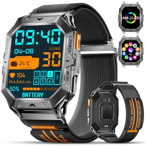 FEELNEVER Military Smart Watch for Men with 1000mAh Battery,2.13'' Amoled Large Smartwatch with Answer Make Call,Heart Rate/Blood Pressure Sleep Monitor,5ATM Waterproof Sport Fitness Watch,Nylon Strap