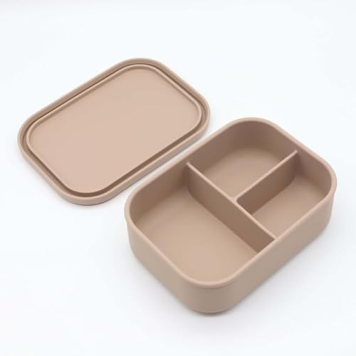 Tarange Brotdose, Silikon Lunchbox Erwachsene, Butterbrotdose Mit Drei Fächern, Spülmaschinentauglich Und Mikrowellenerhitzung, Bpa Frei Für Die Arbeit, Büro Unterwegs| 800ml (Braun)