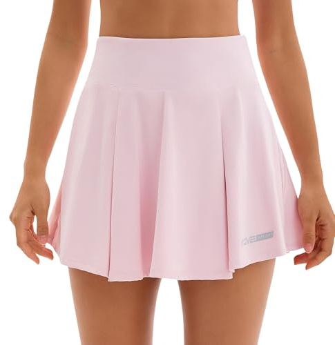 Tancefair Womens Pleated Tennis Skirt Athletic Skirts with Shorts Pleated Tennis Skirt with 3 Pockets High Waist Golf Skirts Inner Skort Activewear Sport Workout Running Skirt