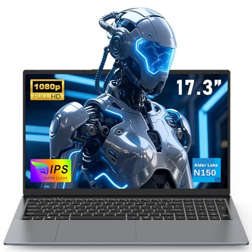 NAIKLULU 17.3 Pouces Pc Ordinateur Portable Laptop 2025, 13th Gen Twin Lake N150 Processor(1,2 à 3,6GHz), RAM 16GB SSD 512GB Computer, Clavier Complet Rétroéclairé, Webcam/Carte TF/Type-C/Touchpad