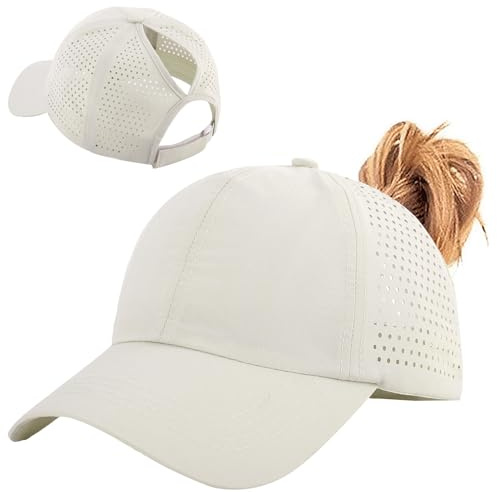 Enwokran Damen-Baseballkappe mit Pferdeschwanz, Verstellbare Unisex-Pferdekappe mit hohem, Unordentlichem Dutt, Schnelltrocknende Outdoor-Mützen aus Netzstoff mit Ponylochschlaufe (Beige)