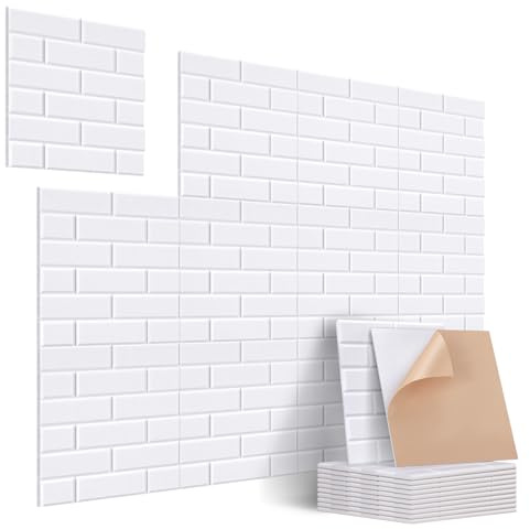 Jamelo 12 Stück Selbstklebende Akustikpaneele, 30x30x0,9cm,3D Hochdichte Ziegelstein-Akustikpaneele, Schalldämmung und Wanddekoration für Studio, Schlafzimmer & office(Weiß)