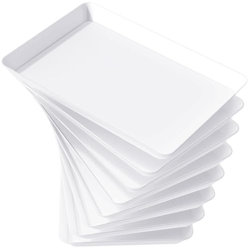 Lifewit Bandeja Cocina de Plástico, Bandejas para Servir Comida, Tabuleiro Decorativas para Fiestas, Tabuleiro Reutilizable Sin BPA para Aperitivos, Galletas, Donetes, 36.7 x 24 cm, Pack de 8, Blancos