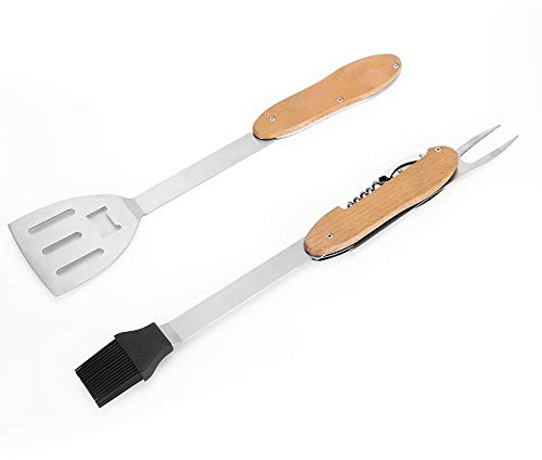 5 in 1 BBQ Tool Set | Detachable & Folding Multifunctional Barbecue Tools | Outdoor Grill Accessories for Camping/Picnic/Backyard | Heat - Protective Handle, 430 Stainless
