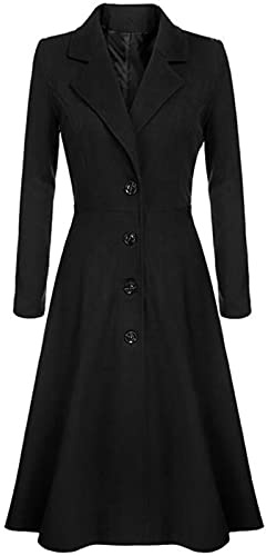 Ansenesna Wollmantel Damen Winter Lang Winterjacke Warm Wolle Wintermantel Elegant Tailliert Jacke Mantel Frauen A-Linie Vintage Wolljacke Knöpfe Damen-Mäntel Ohne Kapuze Trenchcoat