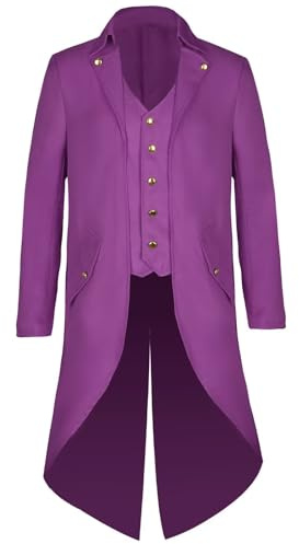 Westmall Men's Medieval Gothic TailCoat Steampunk Coat Renaissance Vampire Cosplay Costume Halloween, Purple, XXL