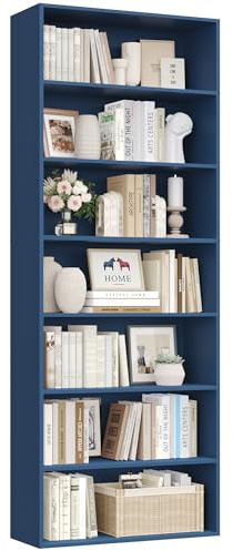 FirFurd 209,5 Bücherregal mit 7 Fächern Bücherschrank Regal blau | offenes Aufbewahrungsregal, Billy Regal, Standregal für Wohnzimmer Arbeitszimmer Küche, platzsparend, 209,5 x 60 x 23,5 cm