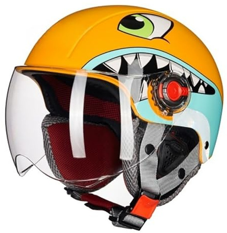 Halbschalenhelm Für Kinder, Fahrrad-, Roller-, Cruiser- Und Skateboardhelm Für Mädchen Und Jungen, Allwetter-Mehrzweckhelm Für Kinder Mit Visier, ECE 2205-Geprüft 3,(50-55CM)