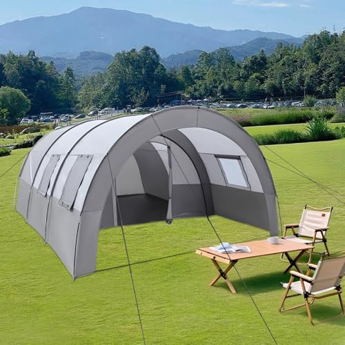 Tente tunnel spacieuse pour 6 personnes avec auvent, tapis de sol, moustiquaire et sac de transport, tente familiale étanche pour camping, festivals et voyages, 350 x 480 x 206 cm