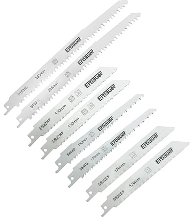 Erbauer Kit 8 Lames pour Scie Sabre en Acier HCS et Bi-métal