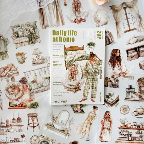Scrapbook Zubehör Stickers for Journaling,20 Blätter Scrapbook Stickers Daily Life Thema Scrapbook Zubehör Für Bullet Journaling,Fotoalbum,Computer(Daily Life)