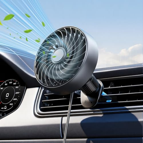 Hayousui Ventilateur de voiture USB avec support crochet : 5 V/1 A - Ventilateur portable à clip pour grille d'aération de voiture - Puissant moteur silencieux sans balais - Refroidisseur rotatif à