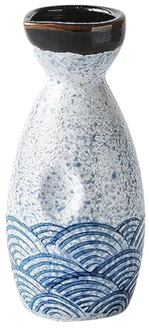 HOMSFOU Botella de Sake Japonesa de Cerámica Esmaltada Pintada a Mano Tetera Estilo Japonés Diseño de Ondas Recipiente para Servir Sake en Reuniones y Celebraciones Vajilla Tradicional