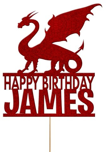 Personalised Cake Topper Name | Dragon Fantasy Topper Glitter | Red
