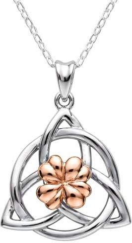 Alexander Castle Solid 925 Sterling Silver Celtic Knot with Rose Gold Clover Pendant Necklace for Women - Celtic Jewellery with 18 Chain & Jewellery Gift Box - 23mm x 23mm